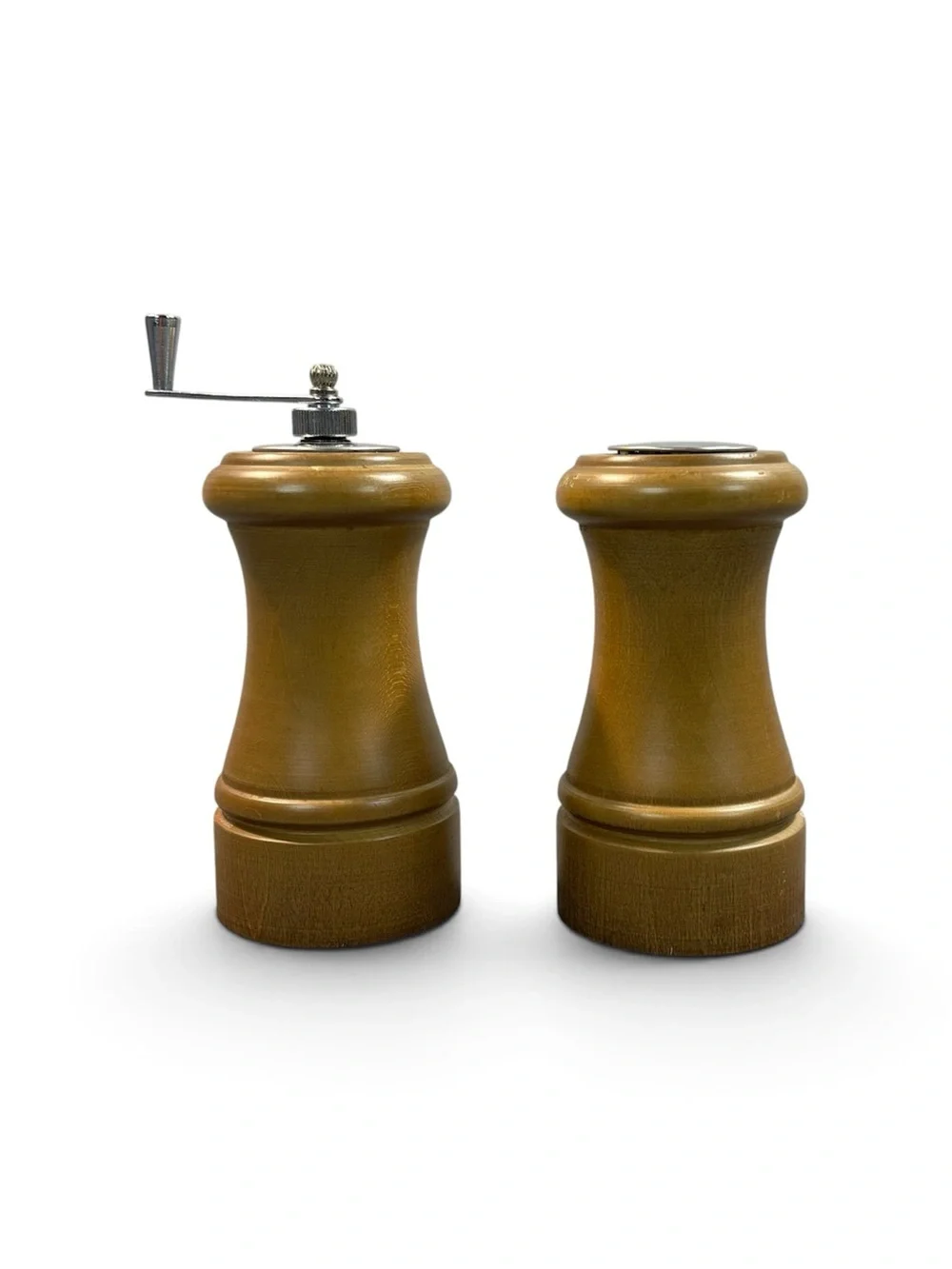 VTG Farmhouse Wood Pepper Mill Grinder Salt Shaker Set Crank Light Oak Finish 5
